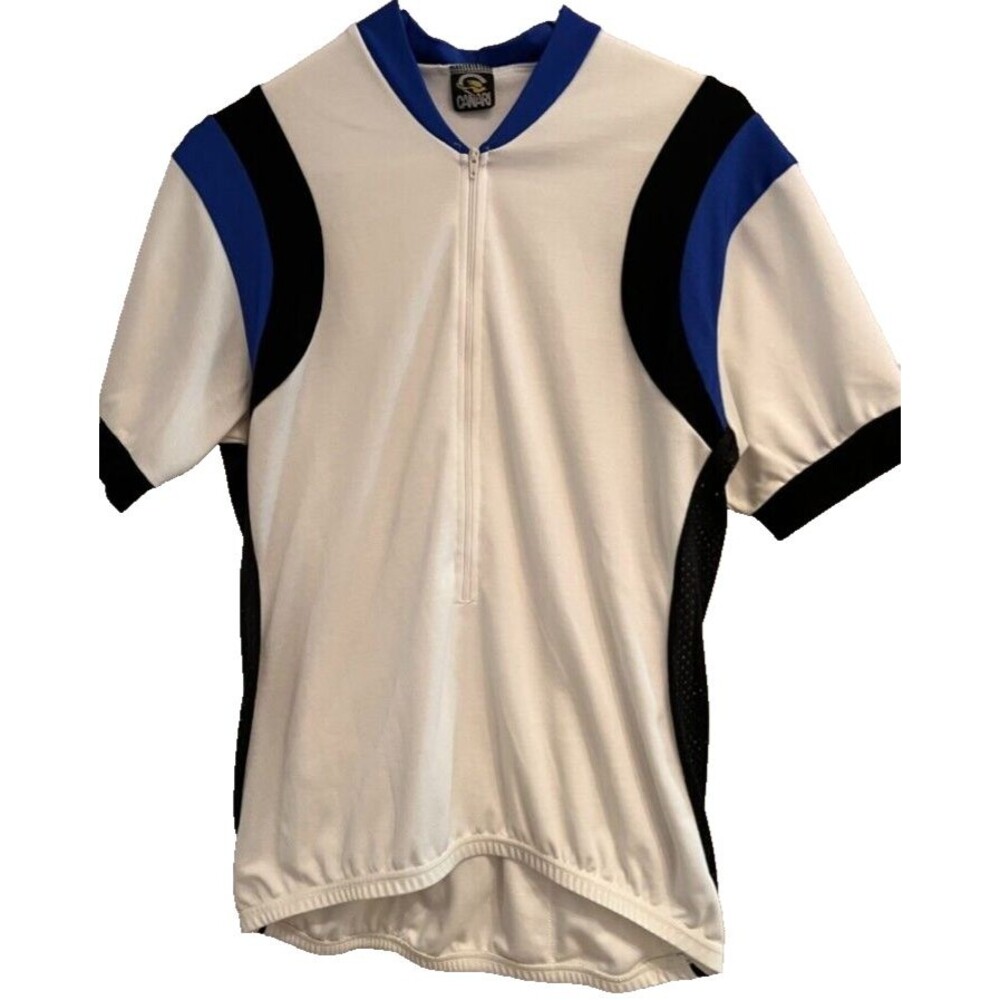 Canari Short-Sleeve Half-Zip White, Black, and Blue Cycling Jersey Mens L